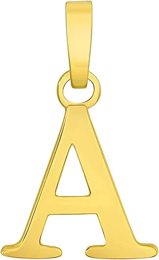 Solid 14k Yellow Gold Mini Uppercase Initial Block Letter Charm Pendant