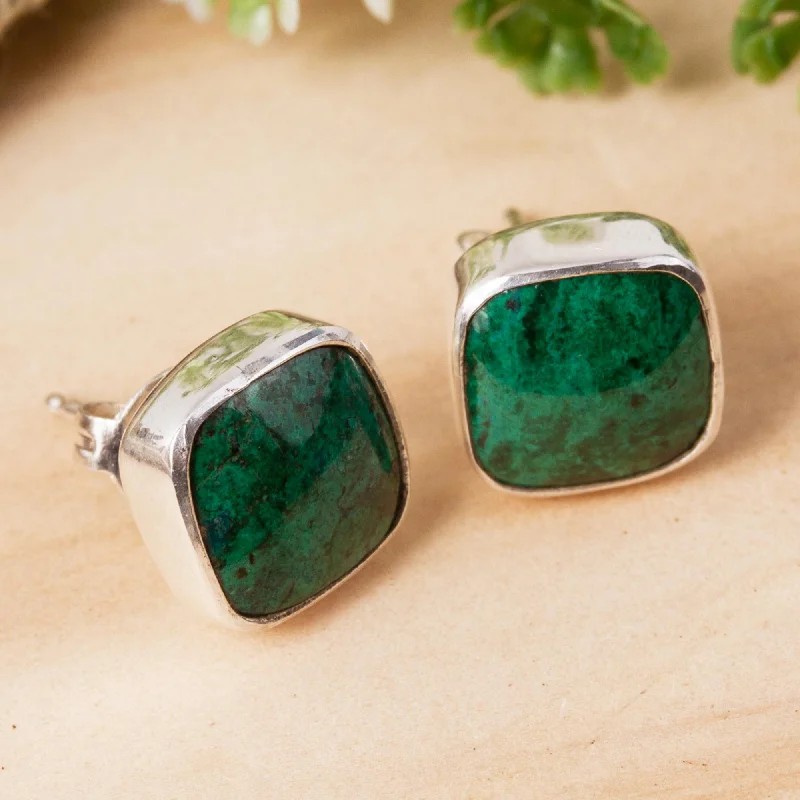 Square Bucklers Square Chrysocolla Stud Earrings from Mexico