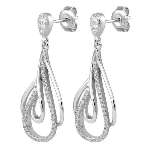 Sterling Silver Hoop Dangle CZ Earrings