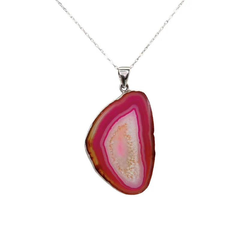 Sterling Silver Pink Agate Slice Pendant