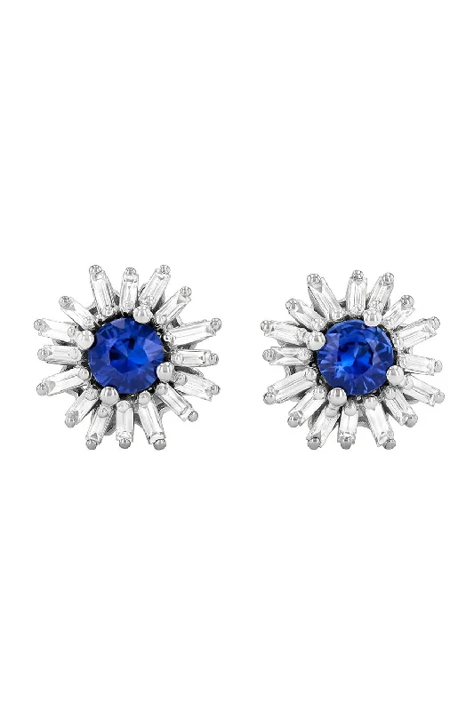 Blue Sapphire Baguette Stud Earrings