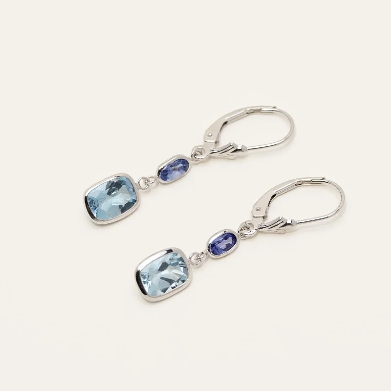 Tanzanite and Aquamarine Drop Earrings in 14kt White Gold