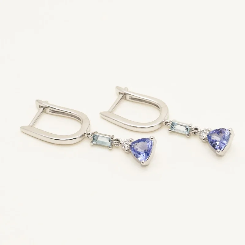 Tanzanite and Blue Topaz Drop Earrings in 14kt White Gold with Diamonds (1/10ct tw)