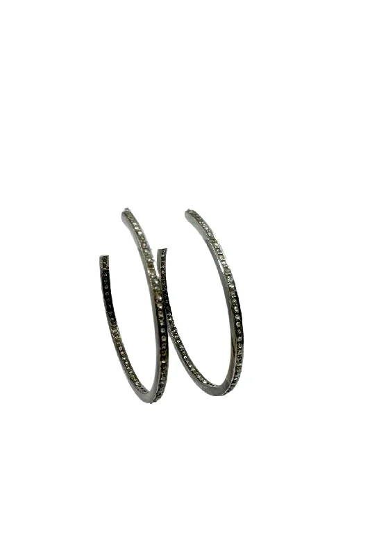 The Woods Medium Thin Diamond Pave Hoop Earrings