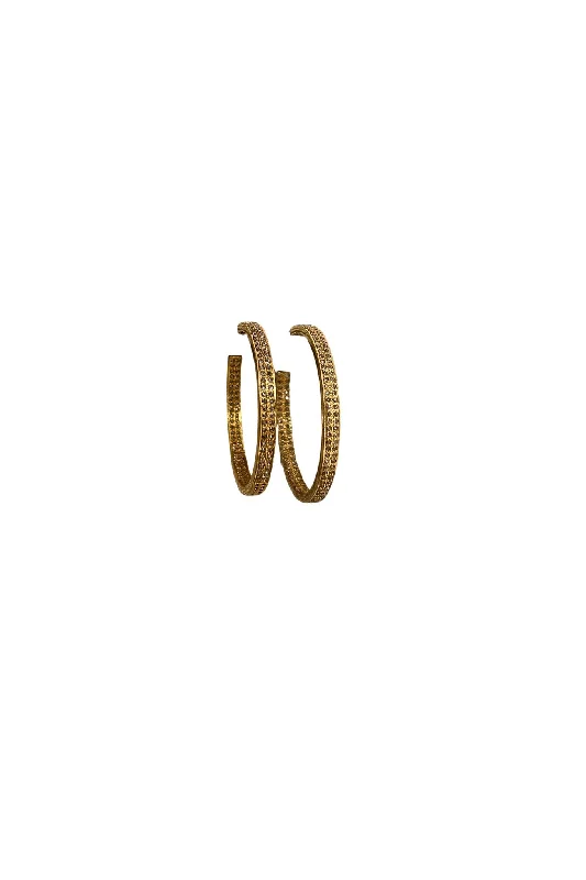 V554  The Woods Medium Double Diamond Row Brass Hoops