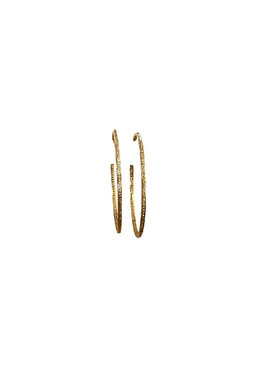 V561 The Woods Large Single Diamond Row Brass Hoops