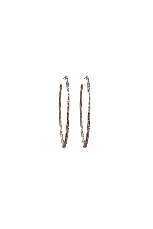 V612B The Woods Pink Enamel and Diamond Oval Hoop Earrings