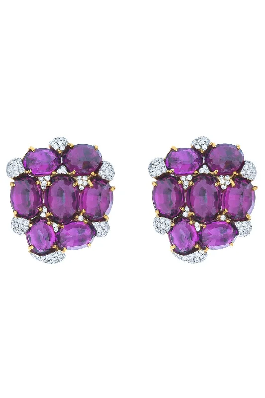 Purple Garnet Diamond Stud Earrings