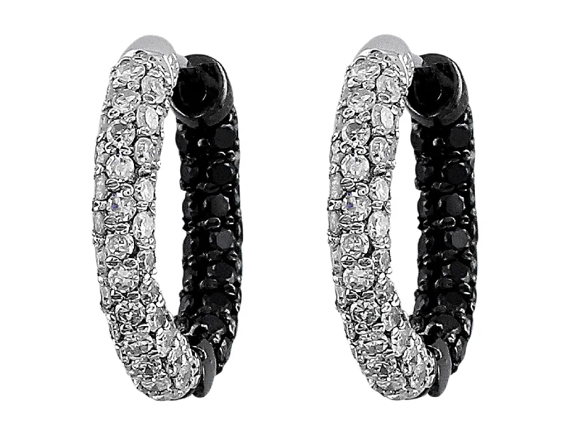 14k White Gold White and Black Diamond Hoop Earrings