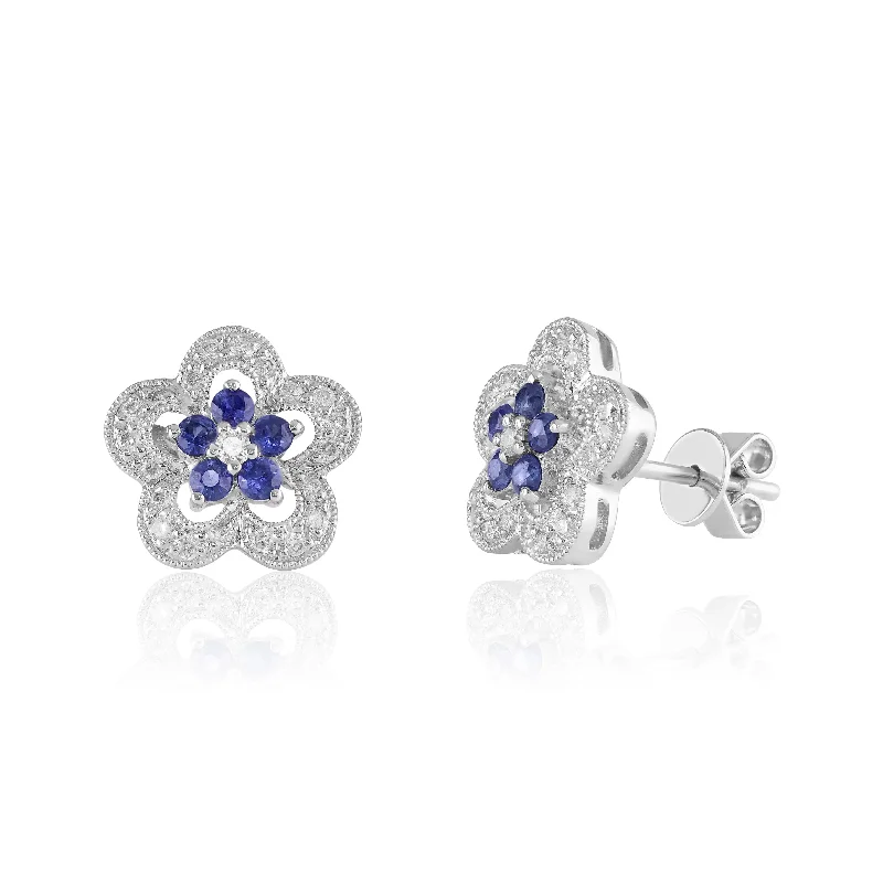 White Gold Diamond And Sapphire Stud