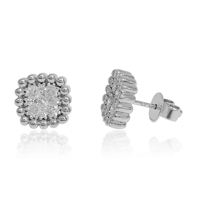 White Gold Diamond Cluster Stud Earrings