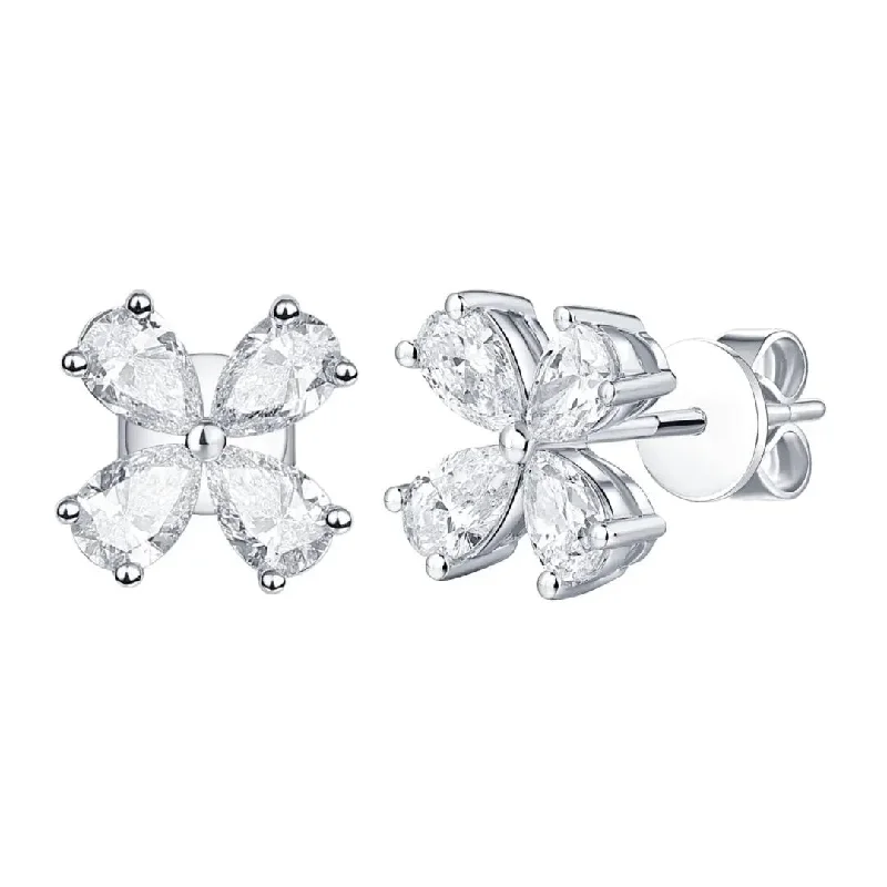 Pear Shape Diamond Flower Stud Earrings