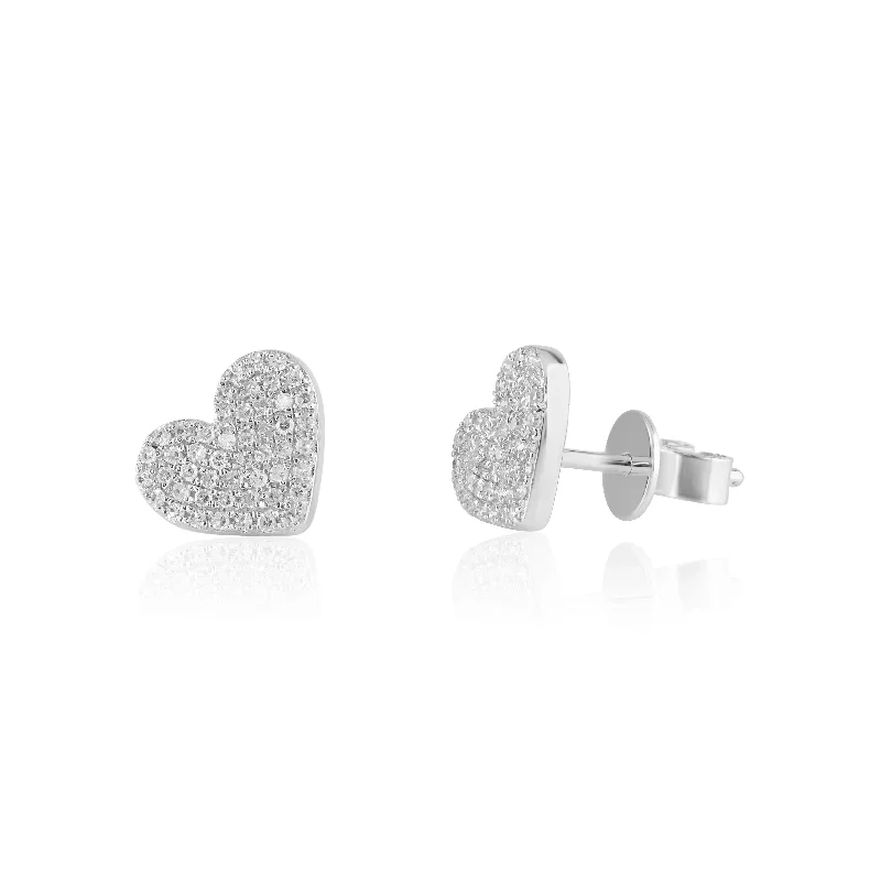 Pavé Heart Diamond Stud Earrings