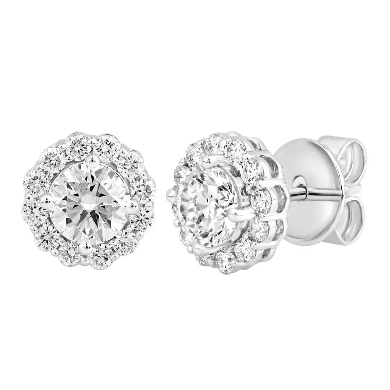 White Gold Round Diamond Halo Stud Earrings