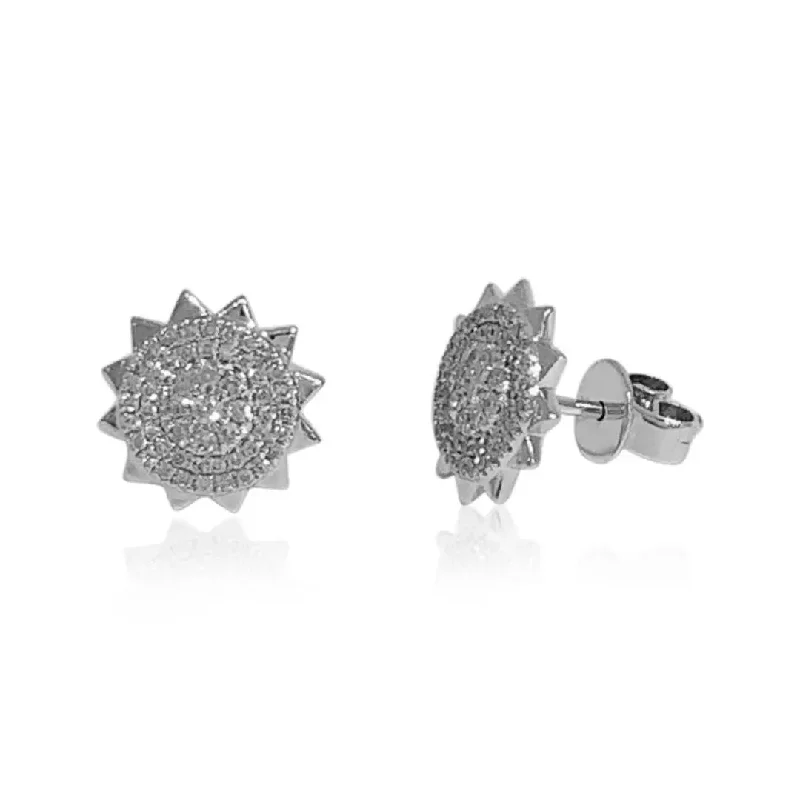 White Gold Diamond Sun Stud Earrings