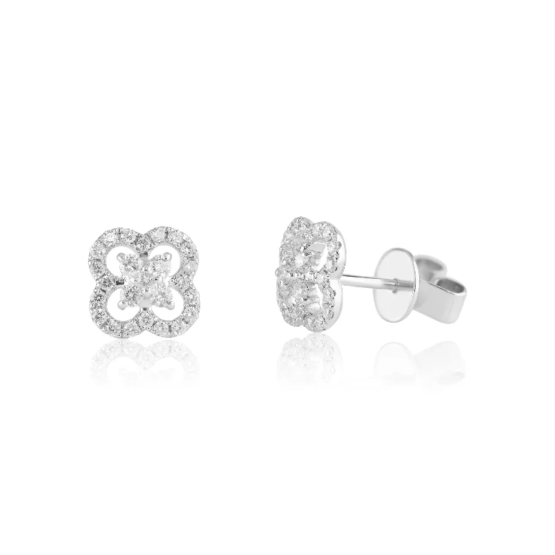 Halo Clover Diamond Stud Earrings