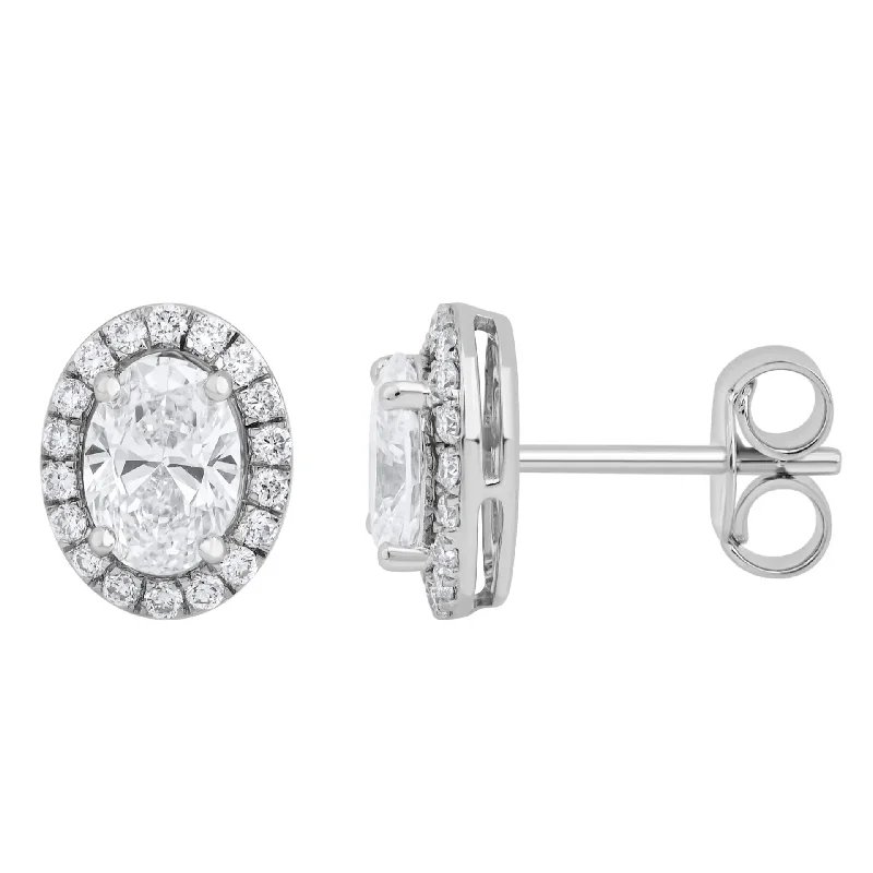 Medium Oval Diamond Halo Stud Earrings