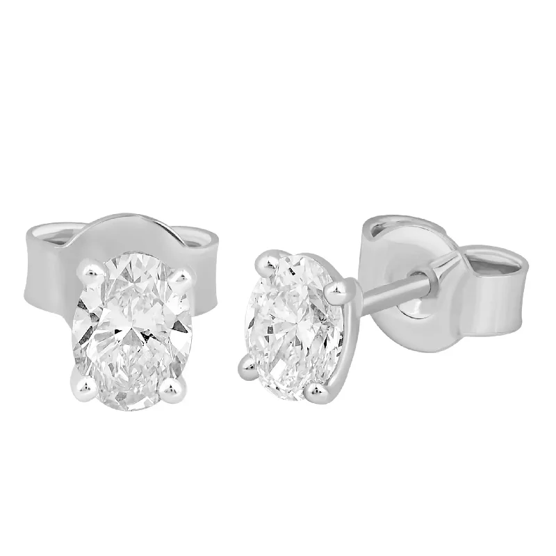 White Gold Oval Diamond Stud Earrings