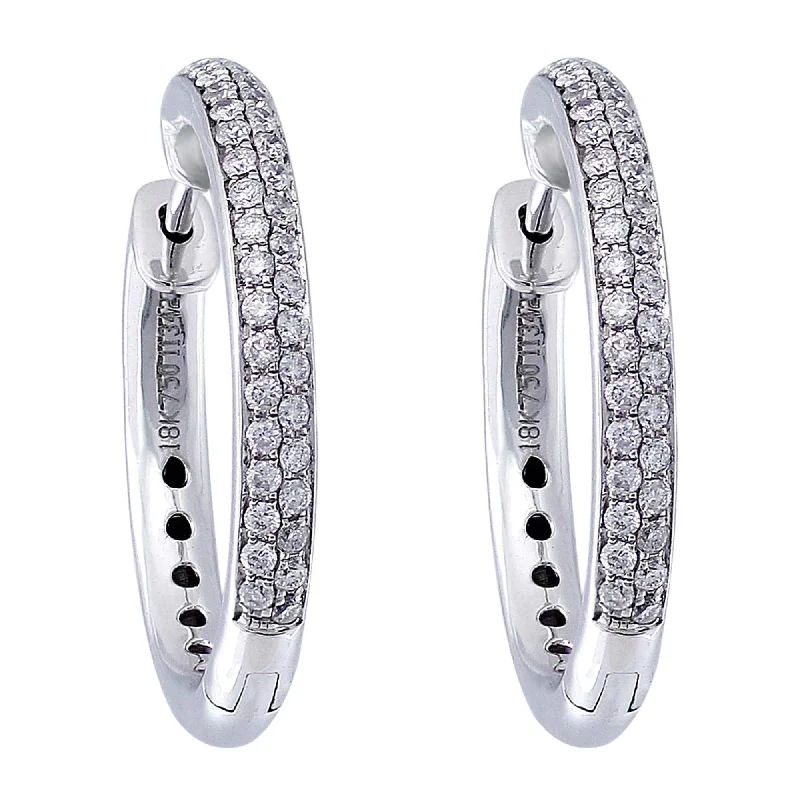 White Gold Pave Diamond Hoop Earrings