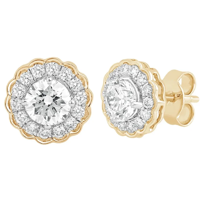 Yellow Gold Diamond Halo Stud Earrings