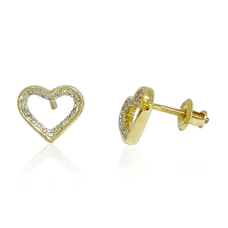 Yellow Gold Diamond Heart Stud Earrings