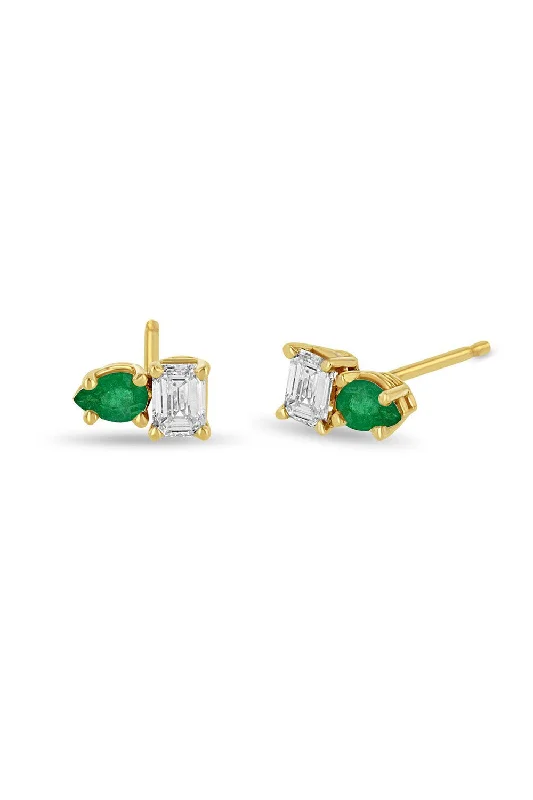 Emerald Diamond Stud Earrings