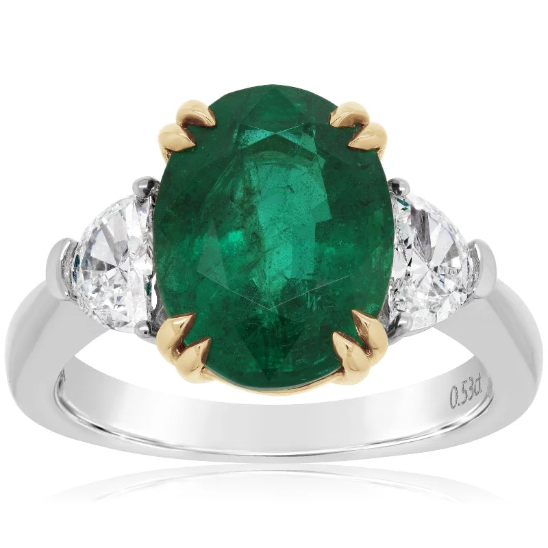 4.33 Carat Emerald & Diamond Three Stone Ring