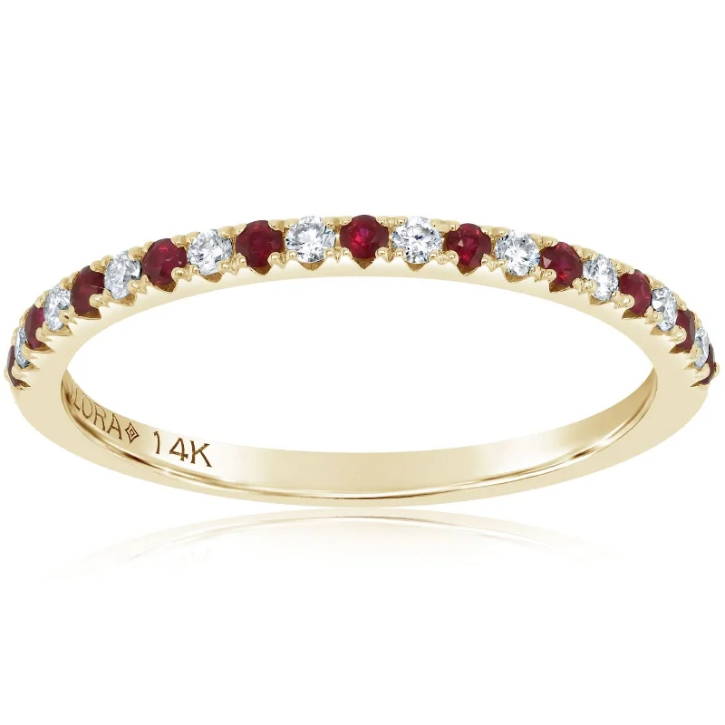 Alternating Yellow Gold Ruby & Diamond Band