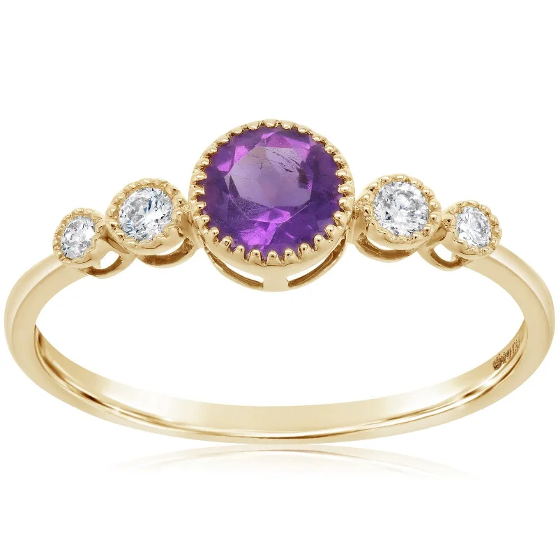 Amethyst & Diamond Five Stone Ring