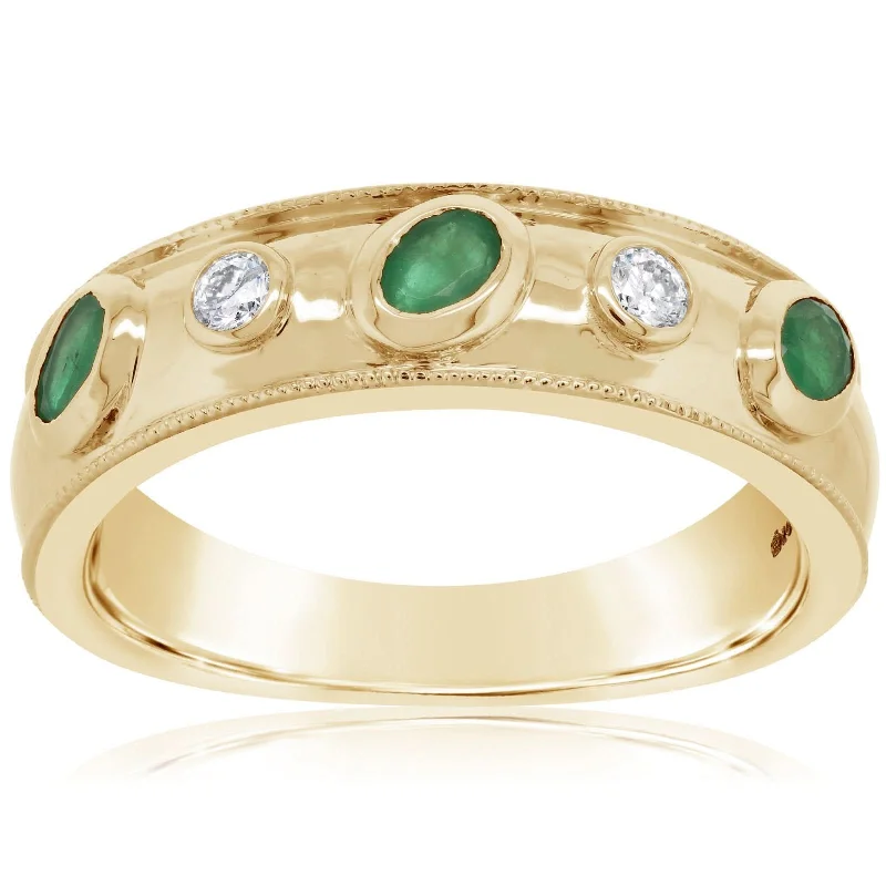 Bezel Set Emerald & Diamond Ring