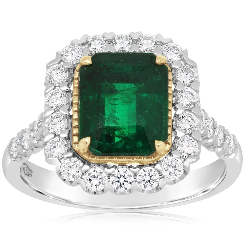 Emerald & Diamond Halo Ring