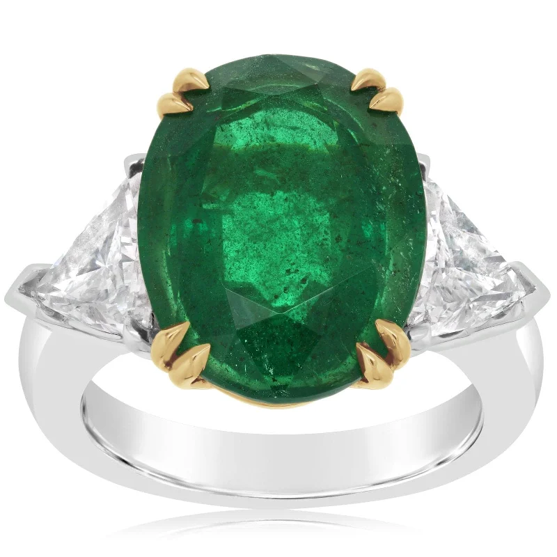 Emerald & Trillion Cut Diamond 3 Stone Ring