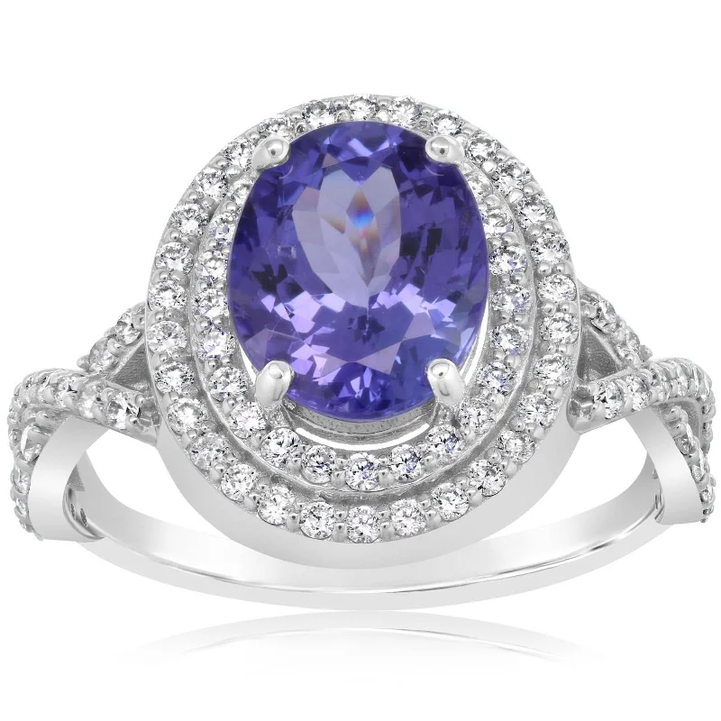 Estate Oval Tanzanite Diamond Halo Ring