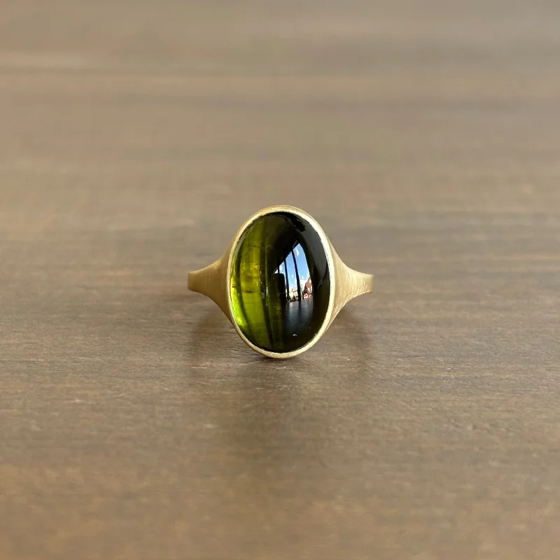 Moss Green Tourmaline Cabochon Cast Ring