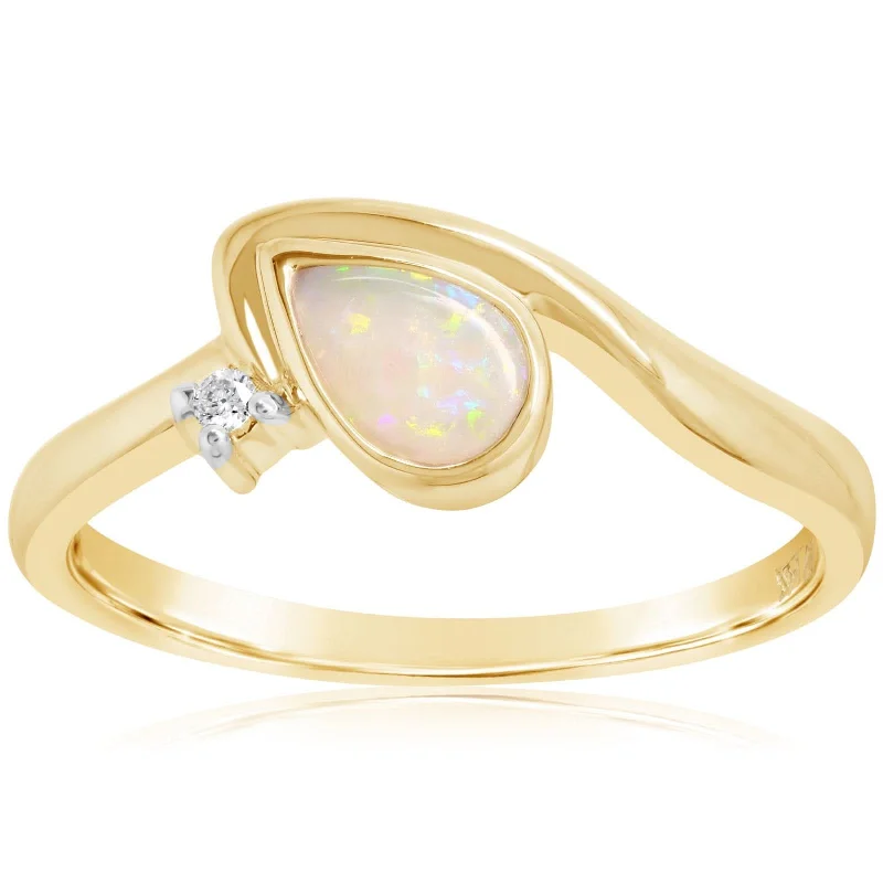 Pear Shape Opal & Diamond Ring