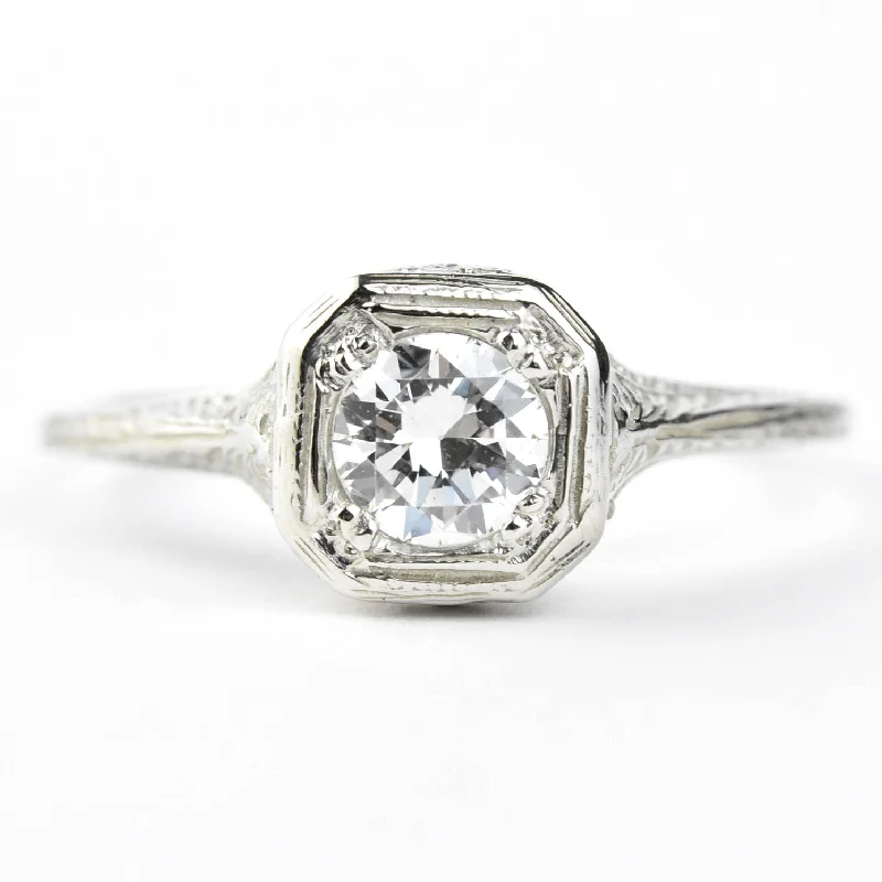 Petite Diamond Vintage Style Filigree Engagement Ring