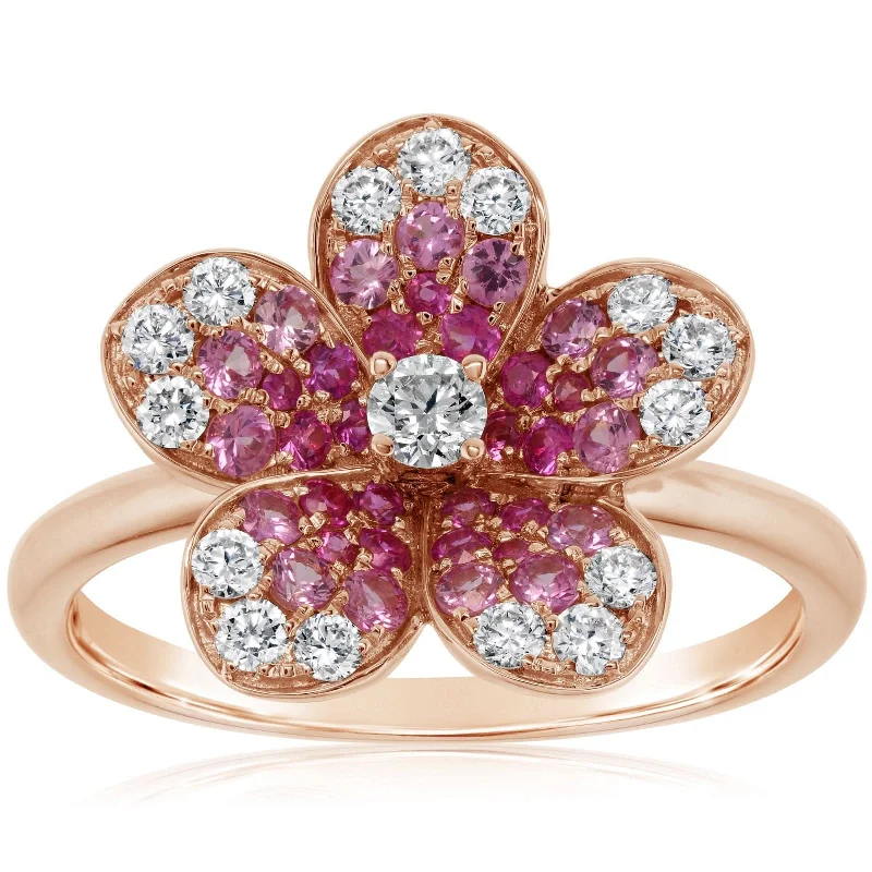 Pink Sapphire & Diamond Flower Ring