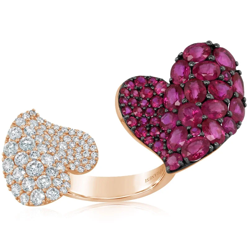 PIRANESI Pink Sapphire & Diamond Open Wave Heart Ring