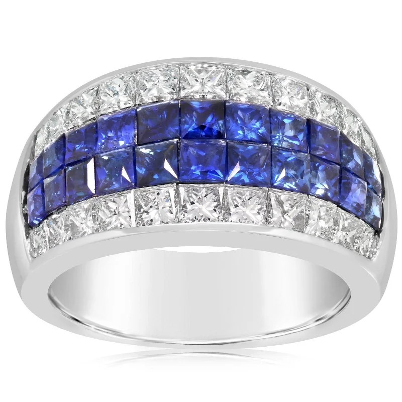 Princess Cut Blue Sapphire & Diamond Band