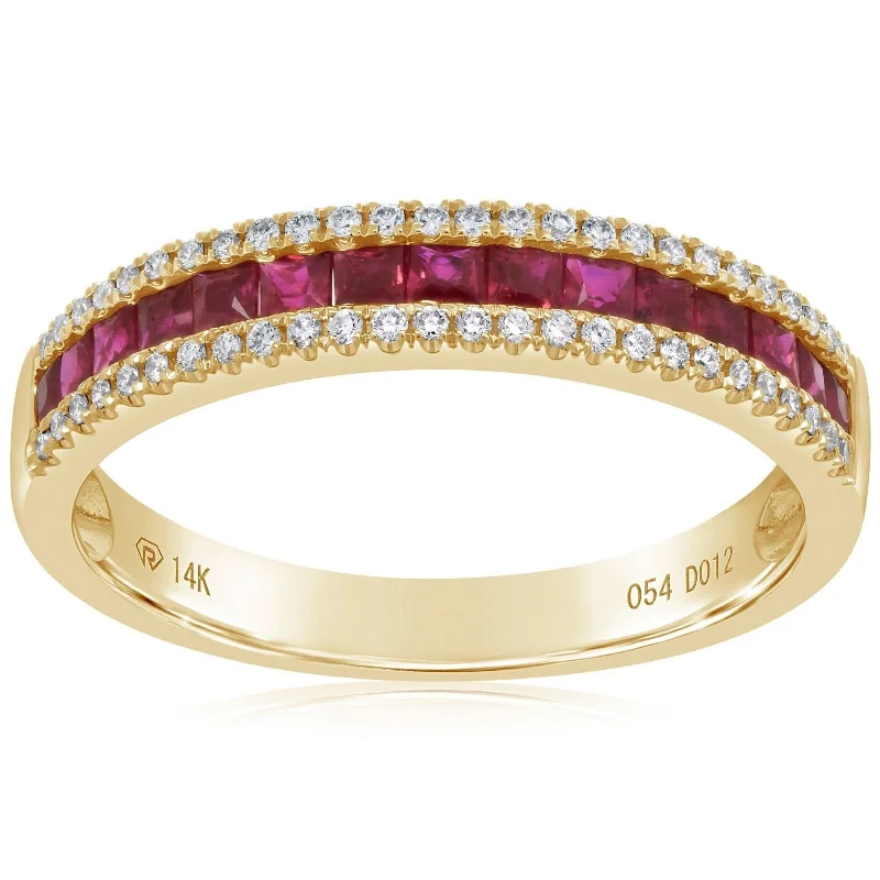 Princess Cut Ruby & Diamond Band