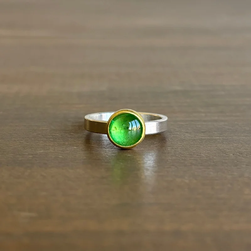 Round Green Tsavorite Garnet Ring