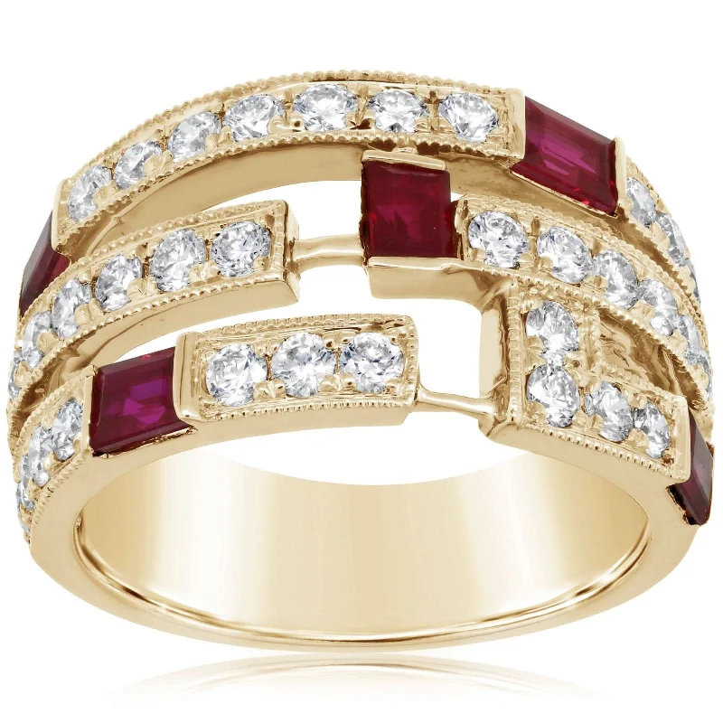 Ruby & Diamond Three Row Ring