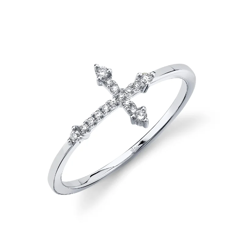 0.09CT 14K W/G DIAMOND CROSS RING