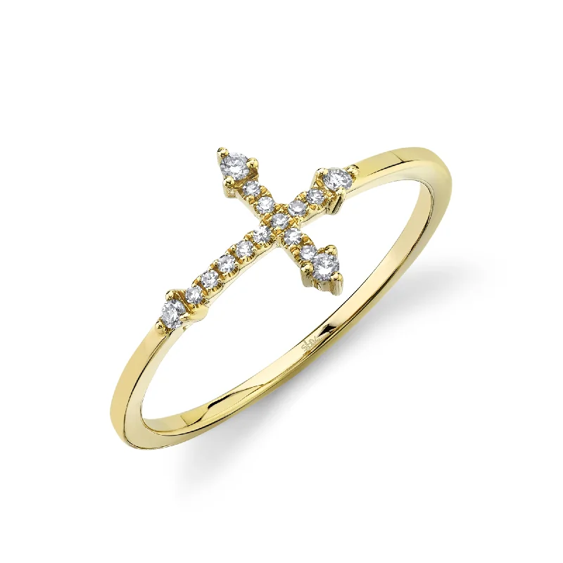 0.09CT 14K Y/G DIAMOND CROSS RING