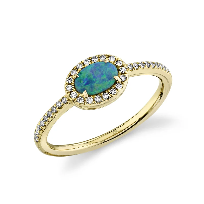 0.12CT DIAMOND & 0.33CT OPAL 14K Y/G LADY'S RING