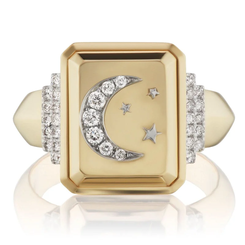 SORELLINA Crescent Moon Diamond Signet Ring