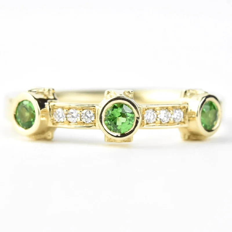 Tsavorite and Diamond Ring in 14k Yellow Gold