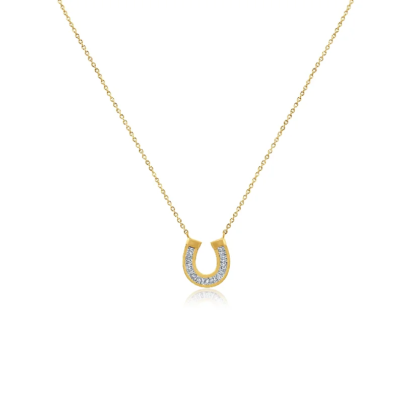 Gold and Baguette Diamond Horseshoe Necklace