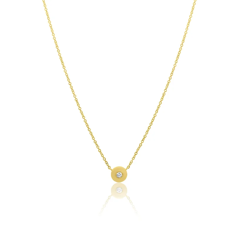 Gold Donut Bezel Set Diamond Solitaire Necklace