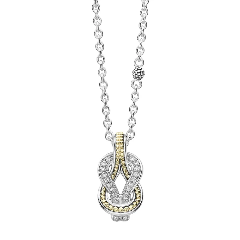 Lagos Newport Large Two Tone Knot Diamond Pendant Necklace 16"-18"